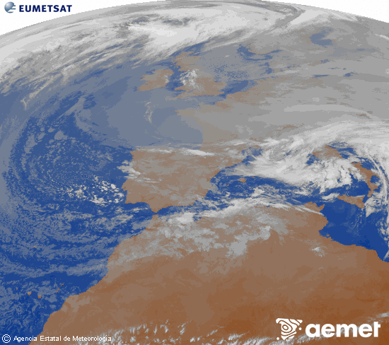 Imagen de la zona de Europa y Norte de �frica del canal infrarrojo del sat�lite Meteosat operacional en 0�N 0�W, procesada para darle color.&nbsp;Wednesday, 24 December  2025 10:00