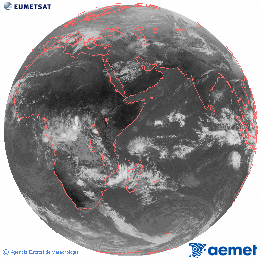 Oc�ano �ndico. Imagen global del canal infrarrojo (10.8&mu;m) de Meteosat, perteneciente a la serie MSG (Meteosat Segunda Generaci�n) y situado en 41.5° E.&nbsp;dimecres, 24 de desembre  2025 10:00