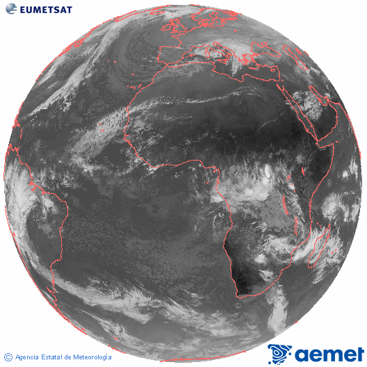 Imagen global del canal infrarrojo (10.8 &mu;m) del sat�lite Meteosat, perteneciente a la serie MSG (Meteosat Segunda Generaci�n) y situado en 0�N 0�E.&nbsp;dimecres, 24 de desembre  2025 10:00