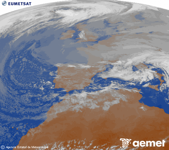 Imagen de la zona de Europa y Norte de �frica del canal infrarrojo del sat�lite Meteosat operacional en 0�N 0�W, procesada para darle color.&nbsp;dimecres, 24 de desembre  2025 11:00
