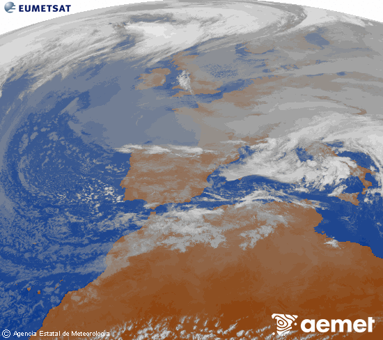Imagen de la zona de Europa y Norte de �frica del canal infrarrojo del sat�lite Meteosat operacional en 0�N 0�W, procesada para darle color.&nbsp;dimecres, 24 de desembre  2025 12:00