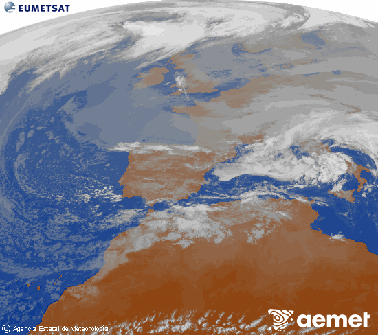 Imagen de la zona de Europa y Norte de �frica del canal infrarrojo del sat�lite Meteosat operacional en 0�N 0�W, procesada para darle color.&nbsp;dimecres, 24 de desembre  2025 13:00