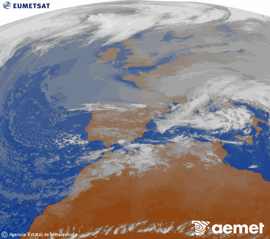 Imagen de la zona de Europa y Norte de �frica del canal infrarrojo del sat�lite Meteosat operacional en 0�N 0�W, procesada para darle color.&nbsp;dimecres, 24 de desembre  2025 15:00