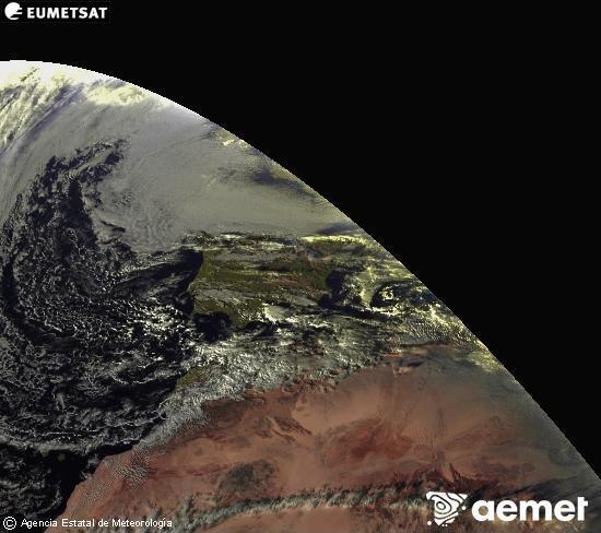 Esta imagen se genera utilizando informaci�n de los canales visibles del sat�lite METEOSAT perteneciente a la segunda generaci�n de sat�lites Meteosat (MSG). Por ese motivo, s�lo hay informaci�n en la zona iluminada por el sol. Adem�s, los canales han sido normalizados para que el brillo no dependa de la posici�n del sol.&nbsp;asteazkena, 2025ko abenduak 24, ordua: 17:00