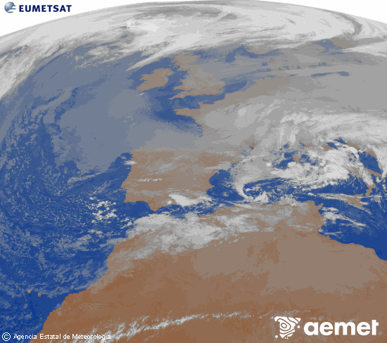 Imagen de la zona de Europa y Norte de �frica del canal infrarrojo del sat�lite Meteosat operacional en 0�N 0�W, procesada para darle color.&nbsp;dimecres, 24 de desembre  2025 19:00