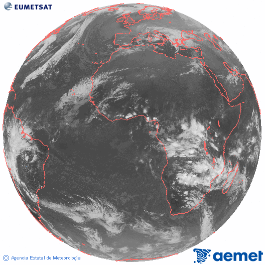 Imagen global del canal infrarrojo (10.8 &mu;m) del sat�lite Meteosat, perteneciente a la serie MSG (Meteosat Segunda Generaci�n) y situado en 0�N 0�E.&nbsp;dimecres, 24 de desembre  2025 19:00
