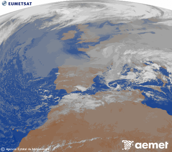 Imagen de la zona de Europa y Norte de �frica del canal infrarrojo del sat�lite Meteosat operacional en 0�N 0�W, procesada para darle color.&nbsp;dimecres, 24 de desembre  2025 20:00