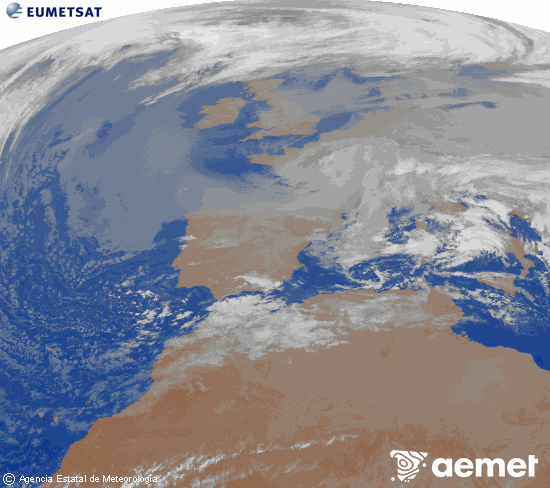 Imagen de la zona de Europa y Norte de �frica del canal infrarrojo del sat�lite Meteosat operacional en 0�N 0�W, procesada para darle color.&nbsp;Wednesday, 24 December  2025 21:00