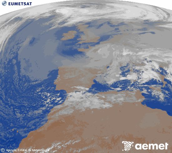 Imagen de la zona de Europa y Norte de �frica del canal infrarrojo del sat�lite Meteosat operacional en 0�N 0�W, procesada para darle color.&nbsp;Wednesday, 24 December  2025 22:00