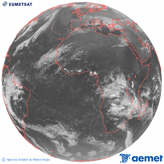Imagen global del canal infrarrojo (10.8 &mu;m) del sat�lite Meteosat, perteneciente a la serie MSG (Meteosat Segunda Generaci�n) y situado en 0�N 0�E.&nbsp;dimecres, 24 de desembre  2025 22:00
