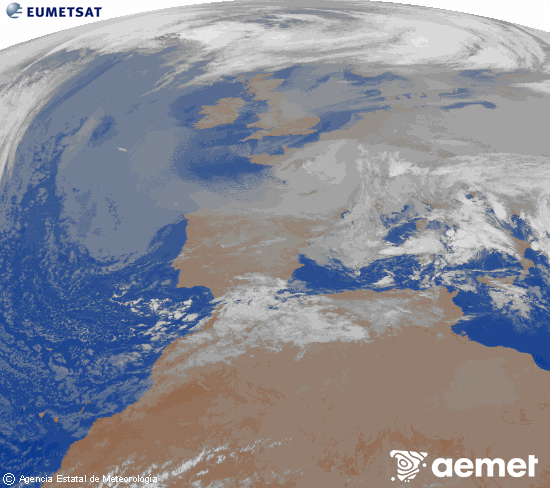 Imagen de la zona de Europa y Norte de �frica del canal infrarrojo del sat�lite Meteosat operacional en 0�N 0�W, procesada para darle color.&nbsp;Wednesday, 24 December  2025 23:00