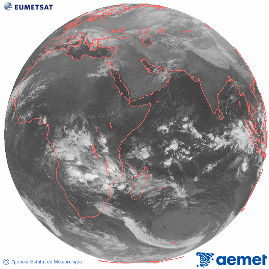 Oce� �ndic. Imatge global del canal infraroig (10.8&mu;m) de Meteosat, que pertany a la s�rie MSG (Meteosat Segona Generaci�) i est� situat a 41.5°E.&nbsp;dijous, 25 de desembre  2025 01:00