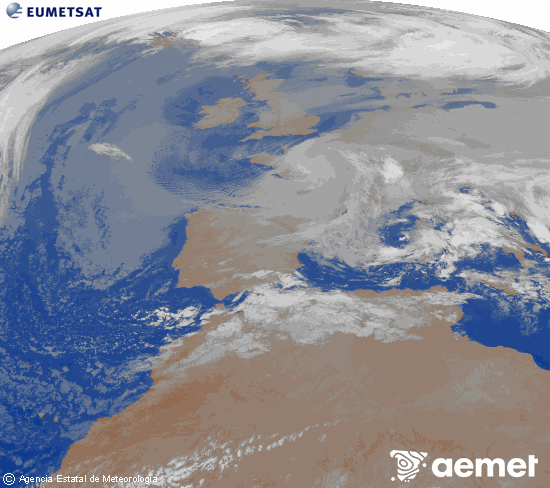 Imagen de la zona de Europa y Norte de �frica del canal infrarrojo del sat�lite Meteosat operacional en 0�N 0�W, procesada para darle color.&nbsp;Thursday, 25 December  2025 02:00