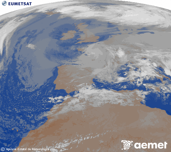 Imagen de la zona de Europa y Norte de �frica del canal infrarrojo del sat�lite Meteosat operacional en 0�N 0�W, procesada para darle color.&nbsp;Thursday, 25 December  2025 03:00