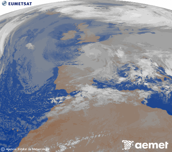 Imagen de la zona de Europa y Norte de �frica del canal infrarrojo del sat�lite Meteosat operacional en 0�N 0�W, procesada para darle color.&nbsp;Thursday, 25 December  2025 04:00