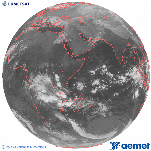 Oce� �ndic. Imatge global del canal infraroig (10.8&mu;m) de Meteosat, que pertany a la s�rie MSG (Meteosat Segona Generaci�) i est� situat a 41.5°E.&nbsp;dijous, 25 de desembre  2025 04:00