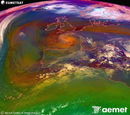 RGB-a Meteosat eragiketa-sateliteko hainbat kanal 0�W-a 0�N-ean, aire-masen eta hodeitzaren ezaugarrien erakusgarri izango dena.&nbsp;osteguna, 2025ko abenduak 25, ordua: 05:00
