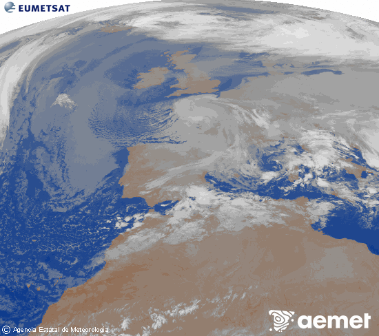 Imagen de la zona de Europa y Norte de �frica del canal infrarrojo del sat�lite Meteosat operacional en 0�N 0�W, procesada para darle color.&nbsp;Thursday, 25 December  2025 05:00
