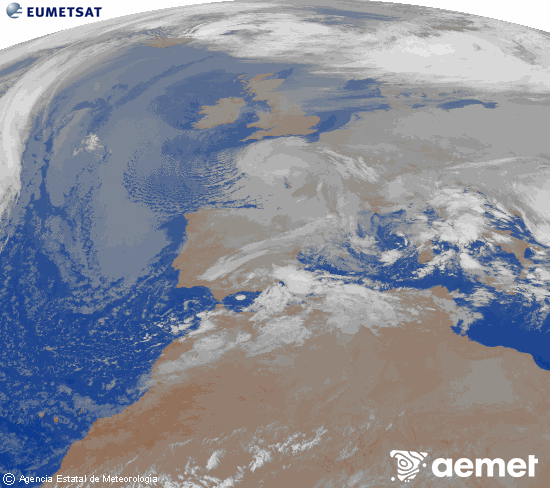 Imagen de la zona de Europa y Norte de �frica del canal infrarrojo del sat�lite Meteosat operacional en 0�N 0�W, procesada para darle color.&nbsp;Thursday, 25 December  2025 06:00