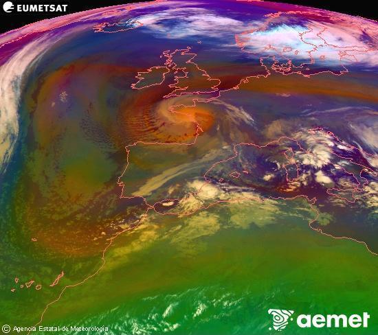 RGB-a Meteosat eragiketa-sateliteko hainbat kanal 0�W-a 0�N-ean, aire-masen eta hodeitzaren ezaugarrien erakusgarri izango dena.&nbsp;osteguna, 2025ko abenduak 25, ordua: 07:00