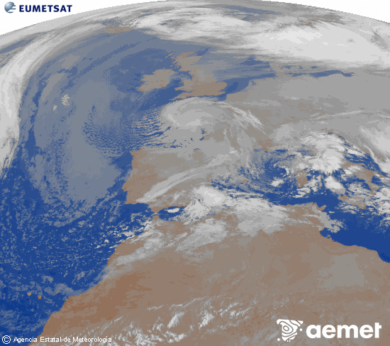 Imagen de la zona de Europa y Norte de �frica del canal infrarrojo del sat�lite Meteosat operacional en 0�N 0�W, procesada para darle color.&nbsp;Thursday, 25 December  2025 07:00