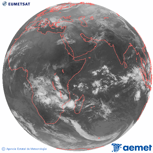 Oce� �ndic. Imatge global del canal infraroig (10.8&mu;m) de Meteosat, que pertany a la s�rie MSG (Meteosat Segona Generaci�) i est� situat a 41.5°E.&nbsp;dijous, 25 de desembre  2025 07:00