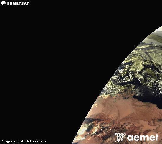 Esta imagen se genera utilizando informaci�n de los canales visibles del sat�lite METEOSAT perteneciente a la segunda generaci�n de sat�lites Meteosat (MSG). Por ese motivo, s�lo hay informaci�n en la zona iluminada por el sol. Adem�s, los canales han sido normalizados para que el brillo no dependa de la posici�n del sol.&nbsp;osteguna, 2025ko abenduak 25, ordua: 08:00