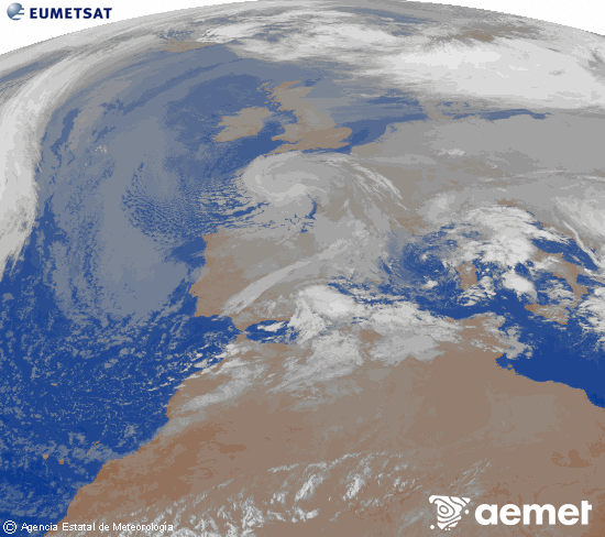 Imagen de la zona de Europa y Norte de �frica del canal infrarrojo del sat�lite Meteosat operacional en 0�N 0�W, procesada para darle color.&nbsp;Thursday, 25 December  2025 08:00