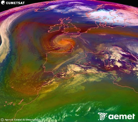 RGB-a Meteosat eragiketa-sateliteko hainbat kanal 0�W-a 0�N-ean, aire-masen eta hodeitzaren ezaugarrien erakusgarri izango dena.&nbsp;osteguna, 2025ko abenduak 25, ordua: 09:00