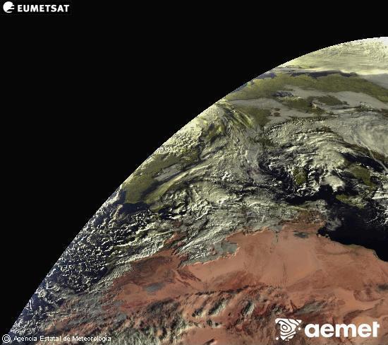 Esta imagen se genera utilizando informaci�n de los canales visibles del sat�lite METEOSAT perteneciente a la segunda generaci�n de sat�lites Meteosat (MSG). Por ese motivo, s�lo hay informaci�n en la zona iluminada por el sol. Adem�s, los canales han sido normalizados para que el brillo no dependa de la posici�n del sol.&nbsp;osteguna, 2025ko abenduak 25, ordua: 09:00
