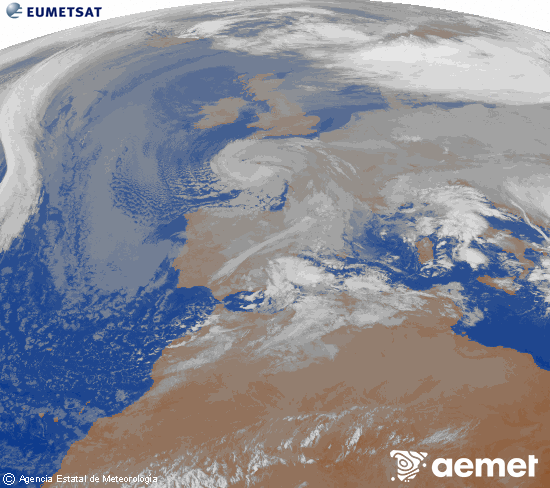 Imagen de la zona de Europa y Norte de �frica del canal infrarrojo del sat�lite Meteosat operacional en 0�N 0�W, procesada para darle color.&nbsp;Thursday, 25 December  2025 09:00
