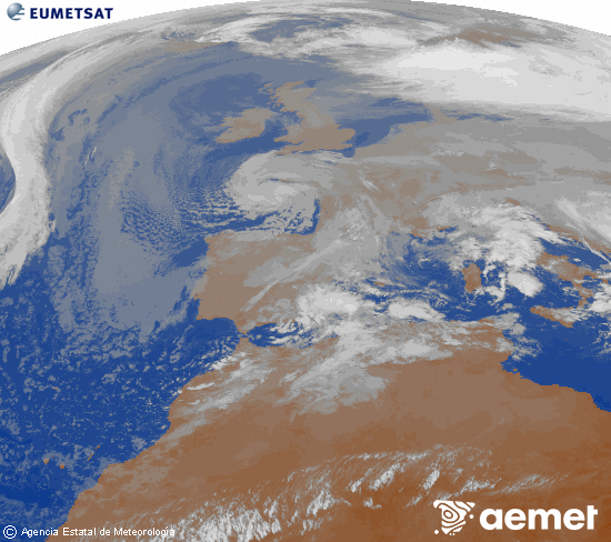 Imagen de la zona de Europa y Norte de �frica del canal infrarrojo del sat�lite Meteosat operacional en 0�N 0�W, procesada para darle color.&nbsp;Thursday, 25 December  2025 10:00