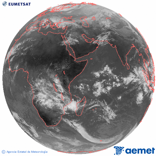 Oce� �ndic. Imatge global del canal infraroig (10.8&mu;m) de Meteosat, que pertany a la s�rie MSG (Meteosat Segona Generaci�) i est� situat a 41.5°E.&nbsp;dijous, 25 de desembre  2025 10:00