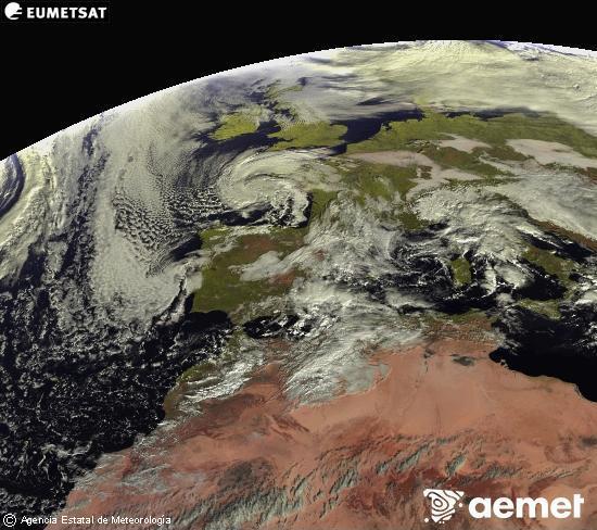 Esta imagen se genera utilizando informaci�n de los canales visibles del sat�lite METEOSAT perteneciente a la segunda generaci�n de sat�lites Meteosat (MSG). Por ese motivo, s�lo hay informaci�n en la zona iluminada por el sol. Adem�s, los canales han sido normalizados para que el brillo no dependa de la posici�n del sol.&nbsp;osteguna, 2025ko abenduak 25, ordua: 11:00