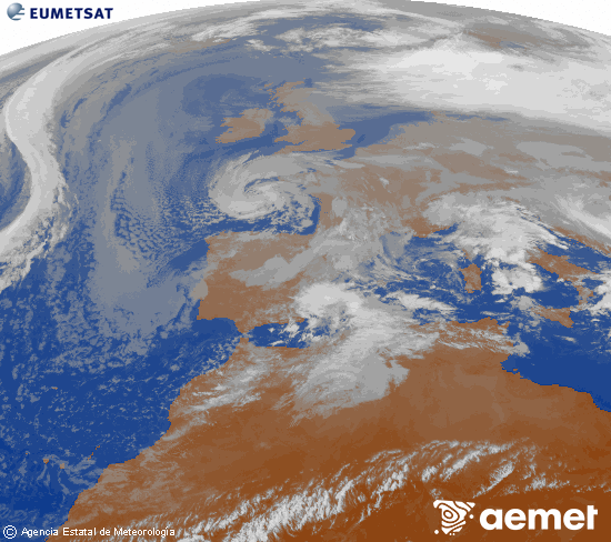 Imagen de la zona de Europa y Norte de �frica del canal infrarrojo del sat�lite Meteosat operacional en 0�N 0�W, procesada para darle color.&nbsp;Thursday, 25 December  2025 12:00