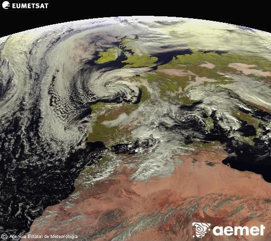 Esta imagen se genera utilizando informaci�n de los canales visibles del sat�lite METEOSAT perteneciente a la segunda generaci�n de sat�lites Meteosat (MSG). Por ese motivo, s�lo hay informaci�n en la zona iluminada por el sol. Adem�s, los canales han sido normalizados para que el brillo no dependa de la posici�n del sol.&nbsp;osteguna, 2025ko abenduak 25, ordua: 13:00