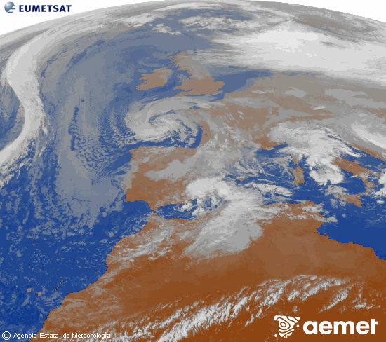 Imagen de la zona de Europa y Norte de �frica del canal infrarrojo del sat�lite Meteosat operacional en 0�N 0�W, procesada para darle color.&nbsp;Thursday, 25 December  2025 13:00