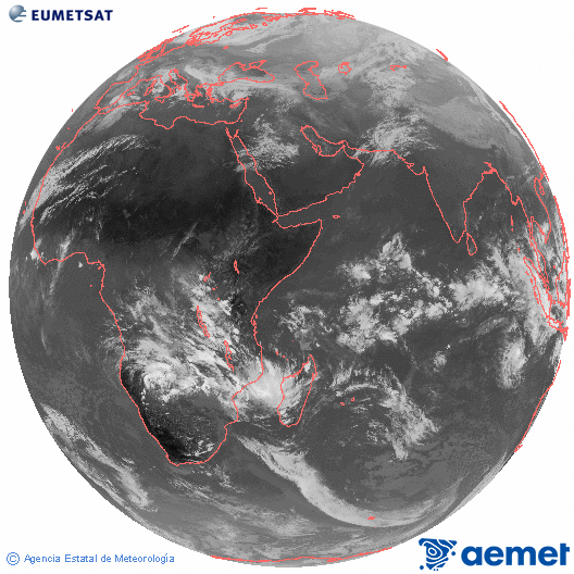 Oce� �ndic. Imatge global del canal infraroig (10.8&mu;m) de Meteosat, que pertany a la s�rie MSG (Meteosat Segona Generaci�) i est� situat a 41.5°E.&nbsp;dijous, 25 de desembre  2025 13:00
