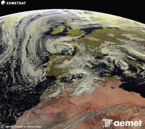 Esta imagen se genera utilizando informaci�n de los canales visibles del sat�lite METEOSAT perteneciente a la segunda generaci�n de sat�lites Meteosat (MSG). Por ese motivo, s�lo hay informaci�n en la zona iluminada por el sol. Adem�s, los canales han sido normalizados para que el brillo no dependa de la posici�n del sol.&nbsp;osteguna, 2025ko abenduak 25, ordua: 14:00