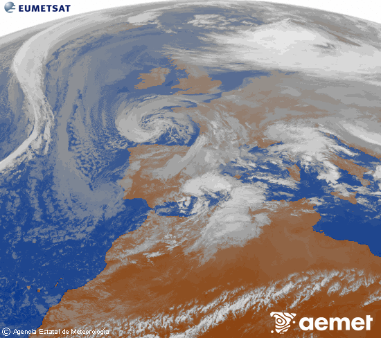 Imagen de la zona de Europa y Norte de �frica del canal infrarrojo del sat�lite Meteosat operacional en 0�N 0�W, procesada para darle color.&nbsp;Thursday, 25 December  2025 15:00