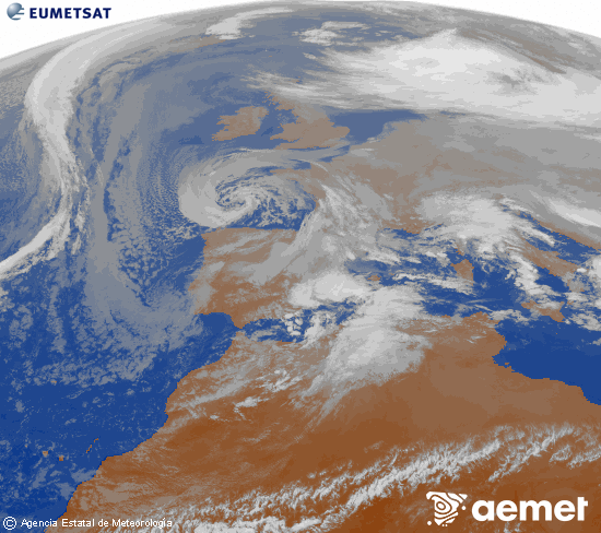 Imagen de la zona de Europa y Norte de �frica del canal infrarrojo del sat�lite Meteosat operacional en 0�N 0�W, procesada para darle color.&nbsp;Thursday, 25 December  2025 16:00