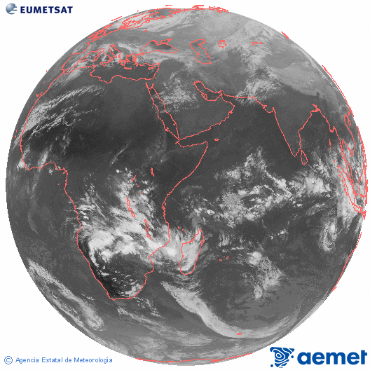 Oce� �ndic. Imatge global del canal infraroig (10.8&mu;m) de Meteosat, que pertany a la s�rie MSG (Meteosat Segona Generaci�) i est� situat a 41.5°E.&nbsp;dijous, 25 de desembre  2025 16:00