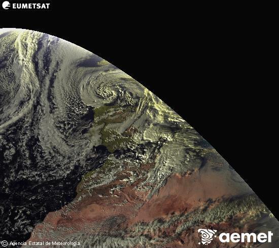 Esta imagen se genera utilizando informaci�n de los canales visibles del sat�lite METEOSAT perteneciente a la segunda generaci�n de sat�lites Meteosat (MSG). Por ese motivo, s�lo hay informaci�n en la zona iluminada por el sol. Adem�s, los canales han sido normalizados para que el brillo no dependa de la posici�n del sol.&nbsp;osteguna, 2025ko abenduak 25, ordua: 17:00