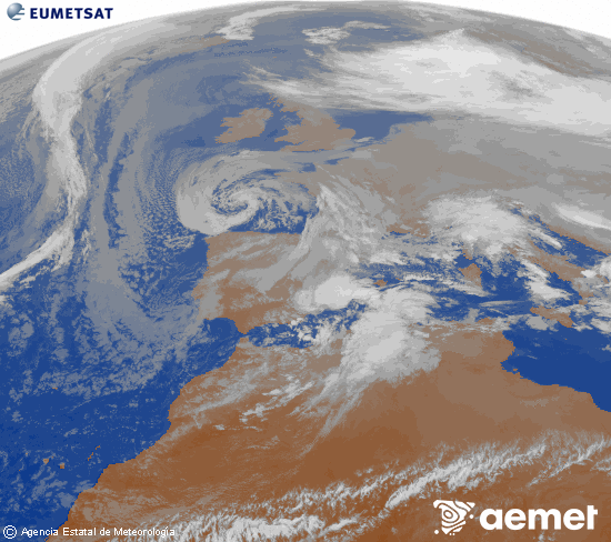 Imagen de la zona de Europa y Norte de �frica del canal infrarrojo del sat�lite Meteosat operacional en 0�N 0�W, procesada para darle color.&nbsp;Thursday, 25 December  2025 17:00
