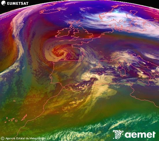 RGB-a Meteosat eragiketa-sateliteko hainbat kanal 0�W-a 0�N-ean, aire-masen eta hodeitzaren ezaugarrien erakusgarri izango dena.&nbsp;osteguna, 2025ko abenduak 25, ordua: 18:00