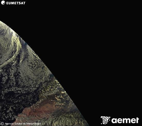 Esta imagen se genera utilizando informaci�n de los canales visibles del sat�lite METEOSAT perteneciente a la segunda generaci�n de sat�lites Meteosat (MSG). Por ese motivo, s�lo hay informaci�n en la zona iluminada por el sol. Adem�s, los canales han sido normalizados para que el brillo no dependa de la posici�n del sol.&nbsp;osteguna, 2025ko abenduak 25, ordua: 18:00