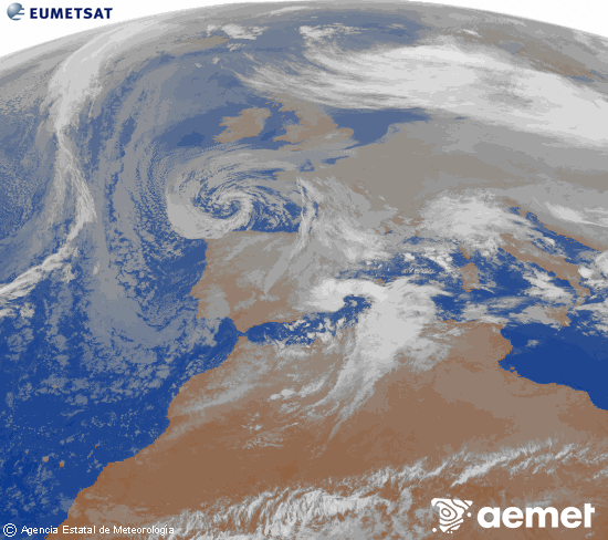 Imagen de la zona de Europa y Norte de �frica del canal infrarrojo del sat�lite Meteosat operacional en 0�N 0�W, procesada para darle color.&nbsp;Thursday, 25 December  2025 19:00