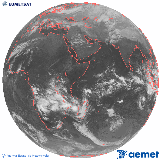Oce� �ndic. Imatge global del canal infraroig (10.8&mu;m) de Meteosat, que pertany a la s�rie MSG (Meteosat Segona Generaci�) i est� situat a 41.5°E.&nbsp;dijous, 25 de desembre  2025 19:00