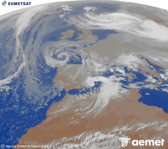 Imagen de la zona de Europa y Norte de �frica del canal infrarrojo del sat�lite Meteosat operacional en 0�N 0�W, procesada para darle color.&nbsp;Thursday, 25 December  2025 20:00