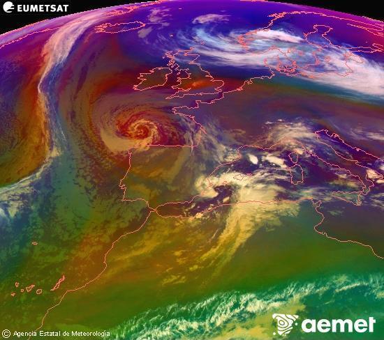 RGB-a Meteosat eragiketa-sateliteko hainbat kanal 0�W-a 0�N-ean, aire-masen eta hodeitzaren ezaugarrien erakusgarri izango dena.&nbsp;osteguna, 2025ko abenduak 25, ordua: 21:00